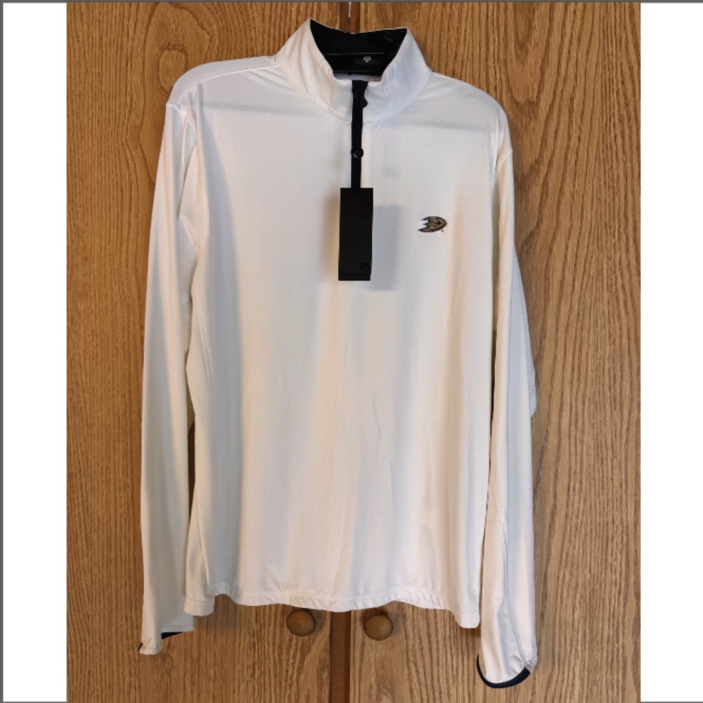 Greyson Golf TATE Pullover Mens Large WHITE 1/4 Zip Anaheim Ducks Logo NWT